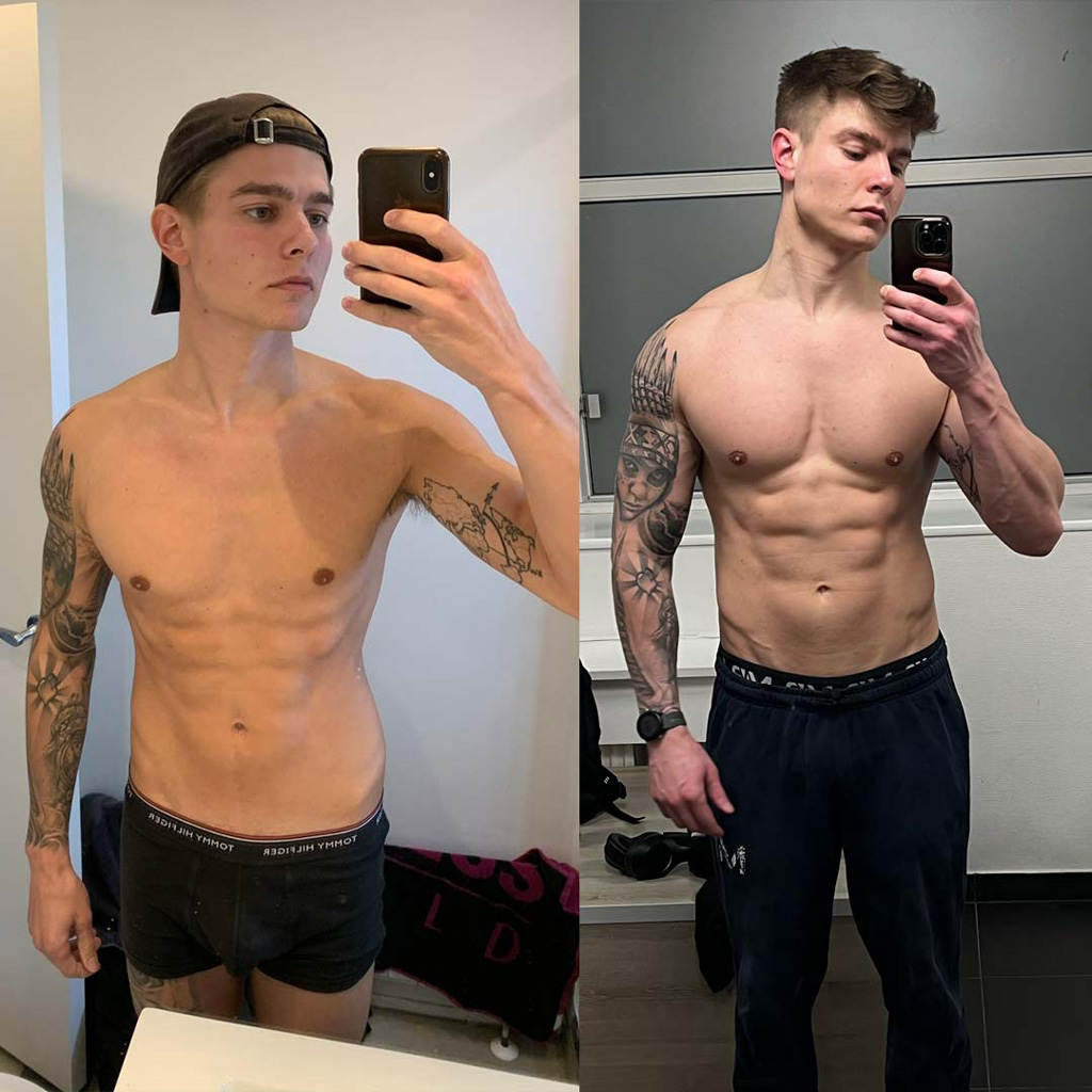 Træner før og efter at være blevet fit.